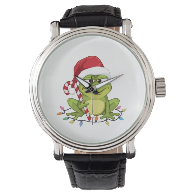 Funny Santa Frog Christmas Shirt - Cute Frog with  Watch (Front)