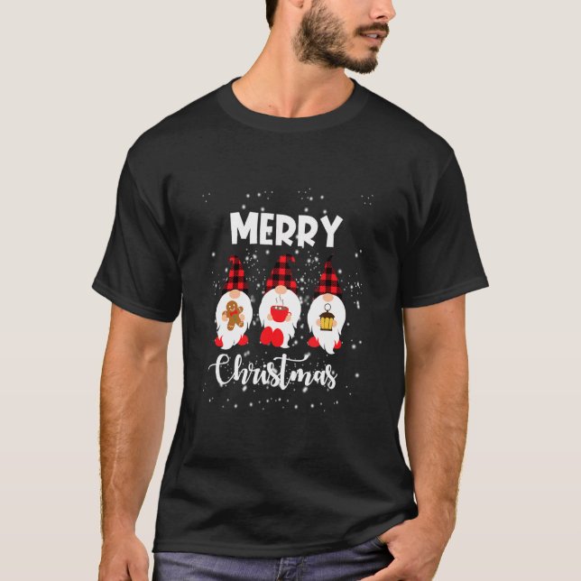 Funny Santa Garden Gnomes Xmas Merry Christmas T-Shirt (Front)