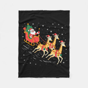 Funny Santa Giraffe Sleigh Flying Christmas Night  Fleece Blanket