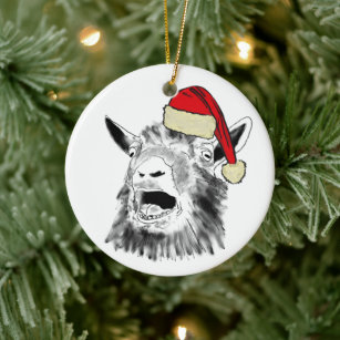Funny Santa Goat Screaming Ceramic Ornament