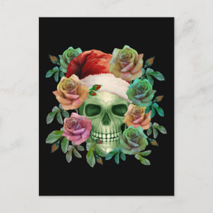 FUNNY SANTA GREEN SKULL AND CHRISTMAS FLORAL  POSTCARD