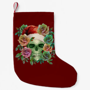 FUNNY SANTA GREEN SKULL AND CHRISTMAS FLORAL  SMALL CHRISTMAS STOCKING