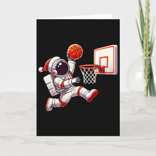 Funny Santa Hat Astronaut Dunking Earth Basketball Card
