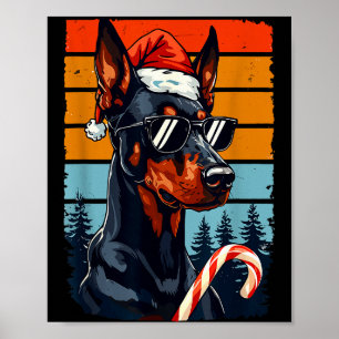 Funny Santa Hat Christmas Dobie Doberman Nscher  Poster