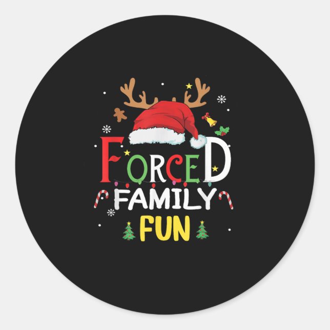 Funny Santa Hat Forced Family Fun Sarcastic Christ Classic Round Sticker (Front)