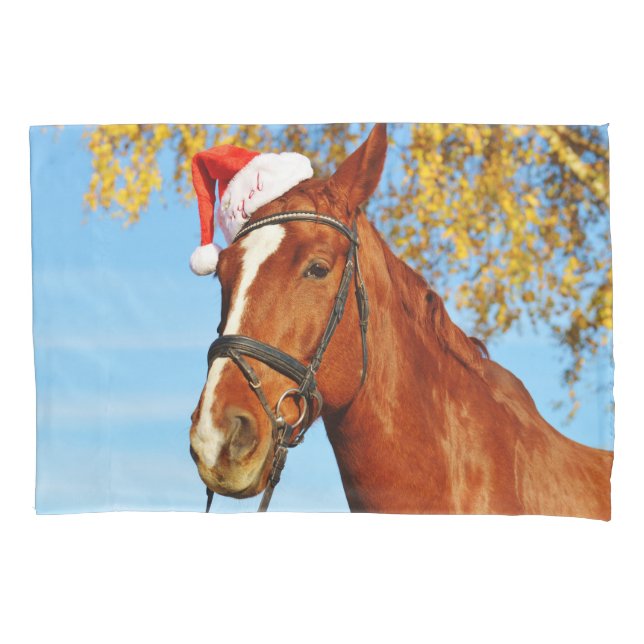 Funny Santa Hat Horse Christmas Pillowcase (Front)