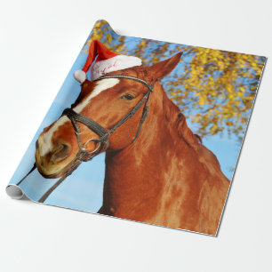 Funny Santa Hat Horse Christmas Wrapping Paper