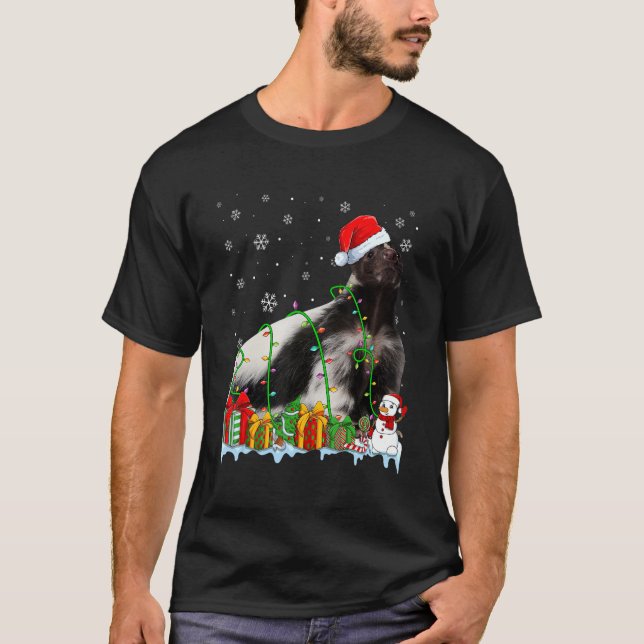 Funny Santa Hat Skunk Christmas Lights Animals Lov T-Shirt (Front)