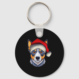 Funny Santa Hat Xmas Pajamas Blue Heeler Dog Chris Keychain