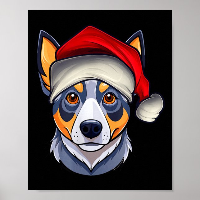 Funny Santa Hat Xmas Pajamas Blue Heeler Dog Chris Poster (Front)