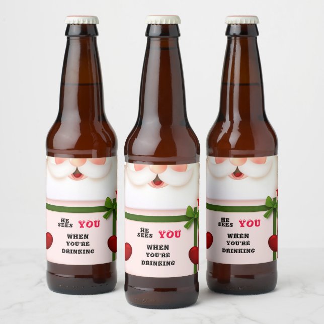 Funny Santa He Sees You When You're Drinking   Beer Bottle Label (Bottles)