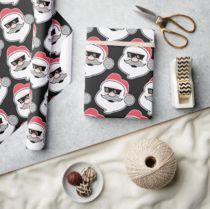 Funny Santa Head With Glasses Cool Modern Xmas  Wrapping Paper