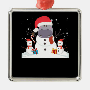 Funny Santa Hippo Christmas Snowman Xmas Gift Metal Ornament