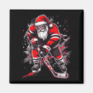 Funny Santa Hockey Christmas Retro Winter Player X Magnet