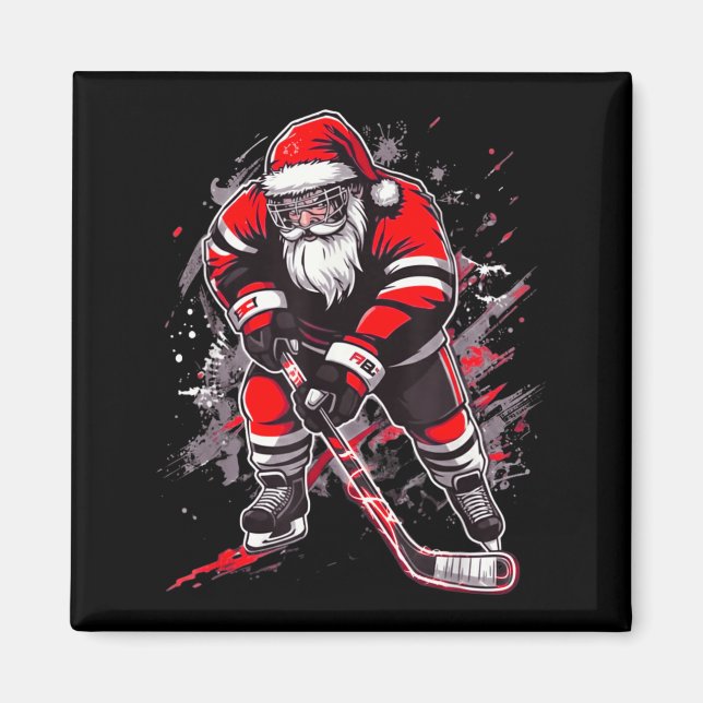 Funny Santa Hockey Christmas Retro Winter Player X Magnet (Front)
