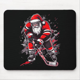 Funny Santa Hockey Christmas Retro Winter Player X Mouse Pad