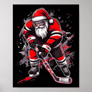 Funny Santa Hockey Christmas Retro Winter Player X Poster
