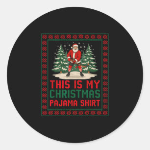 Funny santa hockey lover ugly sweater christmas classic round sticker