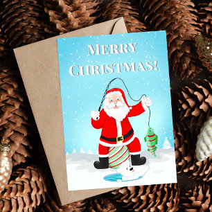 Funny Santa Ice Fishing With Polar Bear Card