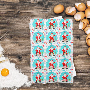 Funny Santa Ice Fishing With Polar Bear Pattern Kitchen Towel