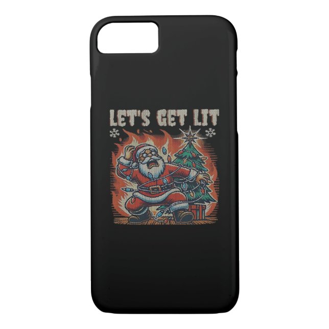 Funny Santa Is Burning Let's Get Lit Classic Case-Mate iPhone Case (Back)