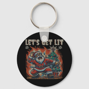 Funny Santa Is Burning Let's Get Lit Classic Keychain