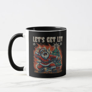 Funny Santa Is Burning Let's Get Lit Classic Mug