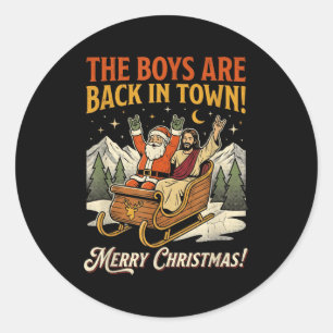 Funny Santa Jesus Rock Christmas Retro Vintage  Classic Round Sticker
