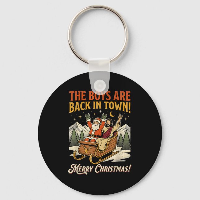 Funny Santa Jesus Rock Christmas Retro Vintage  Keychain (Front)