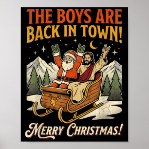 Funny Santa Jesus Rock Christmas Retro Vintage  Poster
