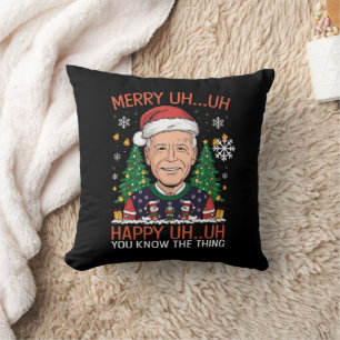 Funny Santa Joe Biden Merry Uh Uh Christmas Ugly Throw Pillow