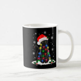 Funny Santa Kitten Black Cat Christmas Tree Lights Coffee Mug