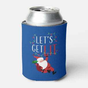 Funny Santa Let's Get Lit Christmas Slogan Can Cooler
