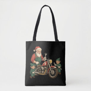 Funny Santa Mechanic Retro Biker Christmas Tote Bag