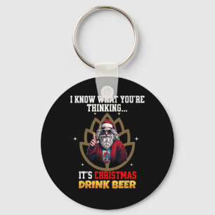 Funny Santa Merry Christmas Beer Cool For Men Wome Keychain