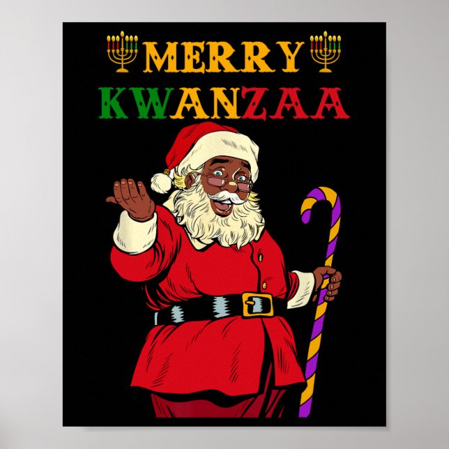 Funny Santa Merry Kwanzaa African American Holiday Poster (Front)