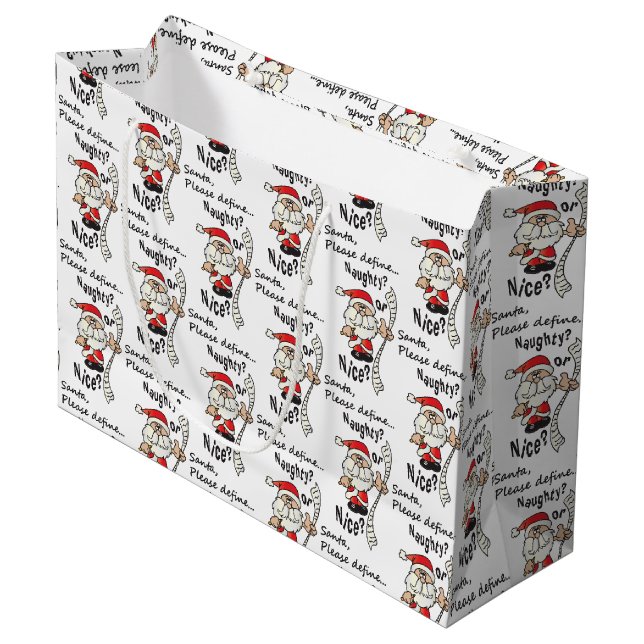 Funny Santa Naughty or Nice Large Gift Bag (Front Angled)