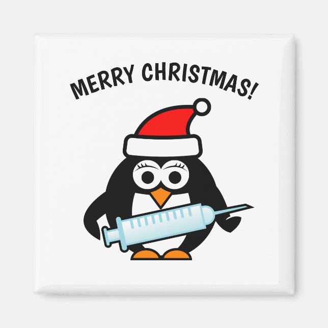 Funny Santa nursing penguin Christmas magnet gift (Front)