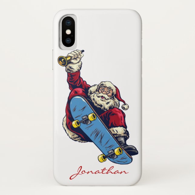 Funny Santa on Skateboard Merry Christmas Holiday Case-Mate iPhone Case (Back)