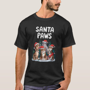 Funny Santa Paw Christmas Cat Tree Led Light Kitty T-Shirt