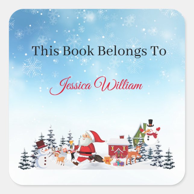 Funny Santa Personalized Bookplate Label for Books (Front)