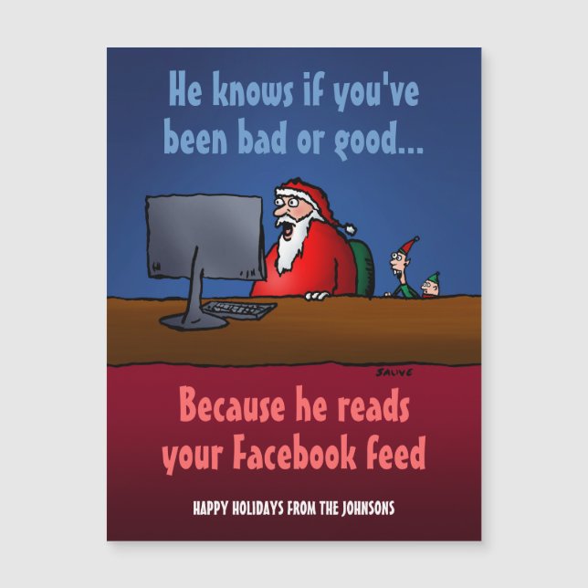 Funny Santa Personalized Holiday Magnet Card (Front)