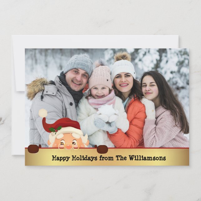 Funny Santa Photo Bombs Gold Band Christmas Photo Holiday Card (Front)