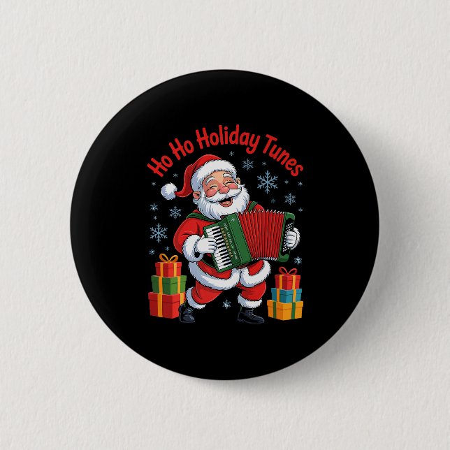 Funny Santa Playing Accordion Holiday Chrismas Xma 2 Inch Round Button (Front)