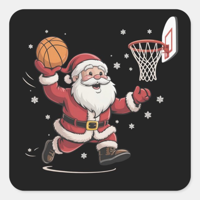Funny Santa Playing Basketball Christmas Gift Xmas Square Sticker (Front)