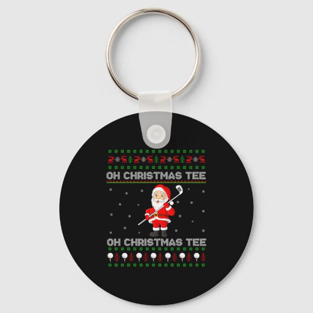 Funny Santa Playing Golf Srts Christmas  Keychain (Front)