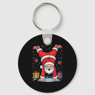 Funny Santa Playing Gymnastics Holiday Christmas X Keychain