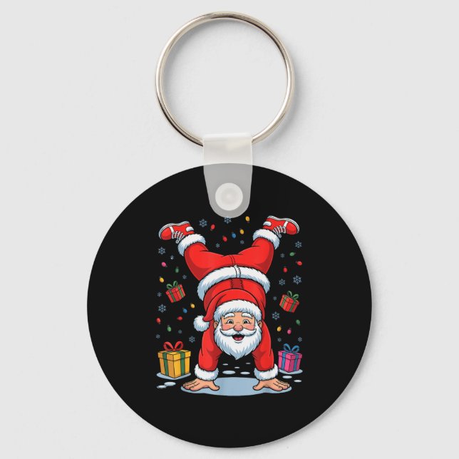 Funny Santa Playing Gymnastics Holiday Christmas X Keychain (Front)