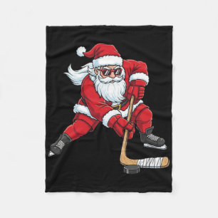 Funny Santa Playing Hockey Christmas Boys Fleece Blanket