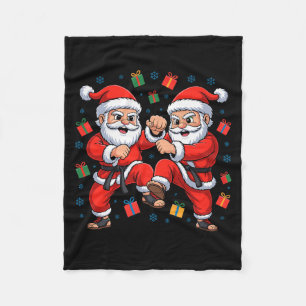 Funny Santa Playing Karate Martial Art Christmas X Fleece Blanket
